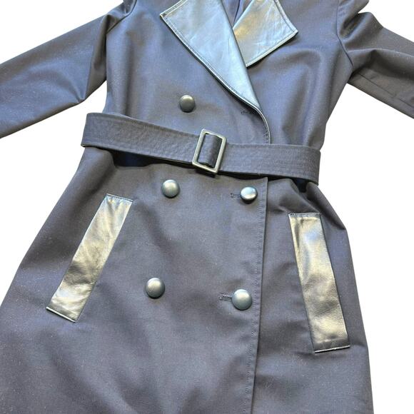 Misha Nonoo Navy Royal Lambskin Leather Trench Coat Size 0 - Picture 7 of 15